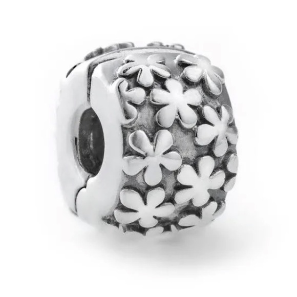 Retired Pandora Flowers Safety Clip Stopper Charm Sterling Silver 925 EUC - Picture 1 of 10